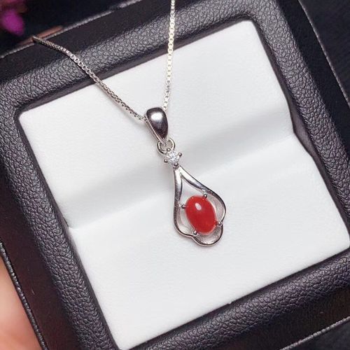 Collier En Argent Sterling 925 Incrusté De Corail Rouge Naturel, Pendentif Féminin, Détection Exquise