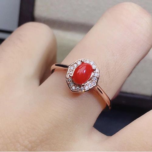 Bague En Argent Sterling 925 Incrustée De Corail Rouge Naturel, Bague Fine Pour Femmes, Classique, Détection De Support Luxueuse