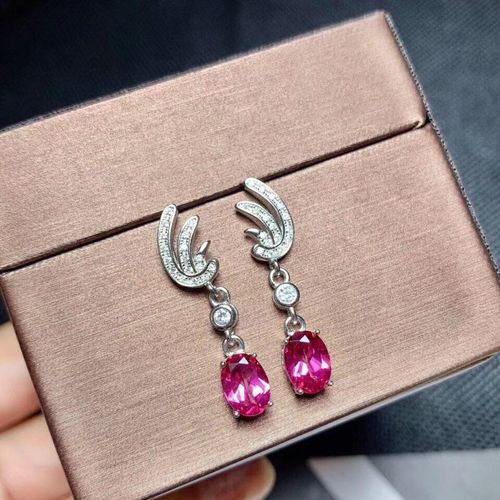 Boucles D'oreilles En Topaze Rose Naturelle Incrustée D'argent Sterling 925, Bijoux Boutique, Support De Détection Populaire