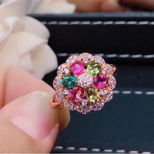 Bague En Argent Sterling 925 Incrustée De Tourmaline Naturelle Pour Femmes, Bijoux De Boutique, Détection De Support Populaire