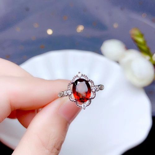 Bague En Argent Sterling 925 Incrustée De Grenat Naturel Pour Femme, Bague De Support De Détection Populaire