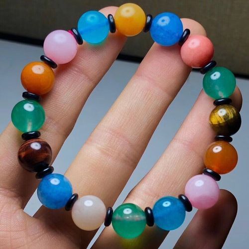Bracelet En Pierre Naturelle Mixte Arc En Ciel, Calcédoine Aigue Marine Amazonite Quartz Rose Agate Perles Rondes 10mm 12mm Aaaaa