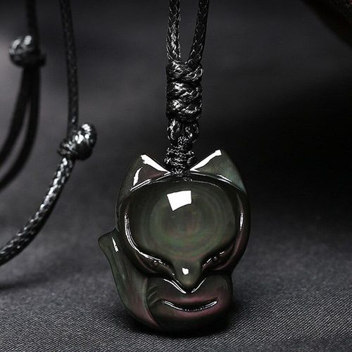 Pendentif En Obsidienne Noire Naturelle Authentique, Couleur Arc En Ciel, Perle Flash, Renard Sculpté, Donut, Pour Femmes Et Hommes, Collier En Obsidienne 35x10mm Aaaaa