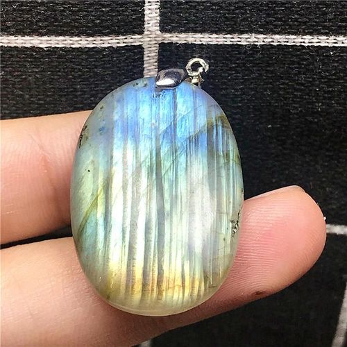 Pendentif En Labradorite Jaune Naturelle Pour Homme Et Femme, Perles Ovales, En Argent, En Forme D'¿Uf, Pierre De Lune, 32x22x7mm, Aaaaa
