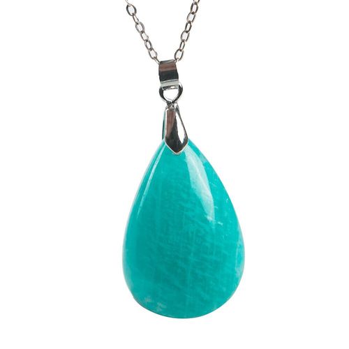 Collier Pendentif En Amazonite Verte Naturelle, Bijoux Pour Femmes Et Hommes, Cadeau En Cristal 29x19x7mm, Perles En Pierre Précieuse Du Maroc Aaaaa