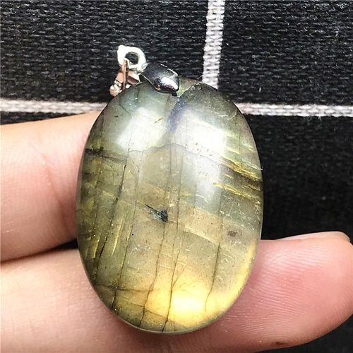 Pendentif En Labradorite Jaune Naturelle Pour Homme Et Femme, Pierres De Lune Ovales, Cristal En Argent, En Forme D'¿Uf, 31x21x7mm, Aaaaa