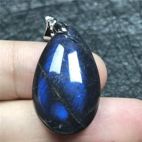 Pendentif De Collier En Labradorite Bleue Naturelle Pour Homme Et Femme, Pierres De Lune En Cristal De 29x17x7mm, Bijoux En Argent Aaaaa