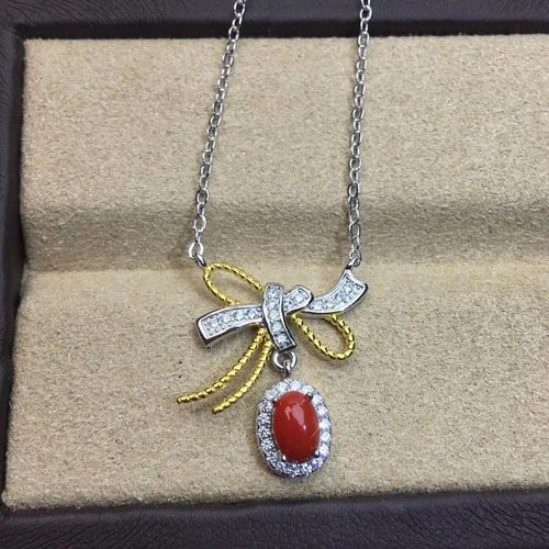 Bijoux Fins Incrust?S En Argent Sterling 925, Pendentif En Corail Rouge Naturel, Collier F?Minin, Support De D?Tection, Noble Et Exquis