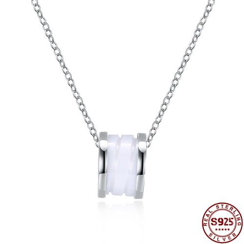 Collier En Argent 925 Pour Femmes, Breloque En Forme De Cylindre En Céramique Blanche Et Noire, Design, Style Simple, Bijoux En Argent