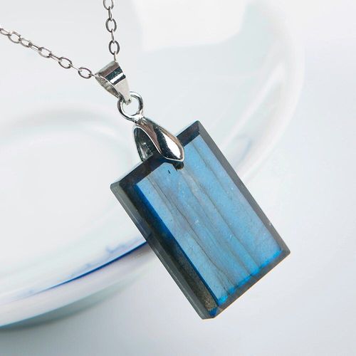 Pendentif En Labradorite Naturelle Véritable, Pierre De Lune Rectangulaire En Cristal, Lumière Bleue Forte, Pour Femmes Et Hommes, 22x15x6mm, Aaaa