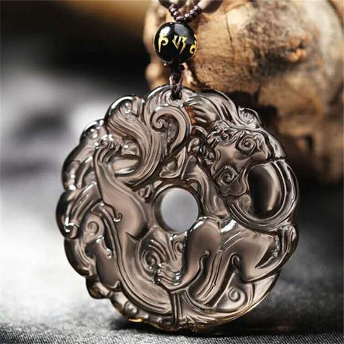 Pendentif En Obsidienne Noire Naturelle, Perle Transparente, Beignet Sculptée, 45x10mm, Aaaaa