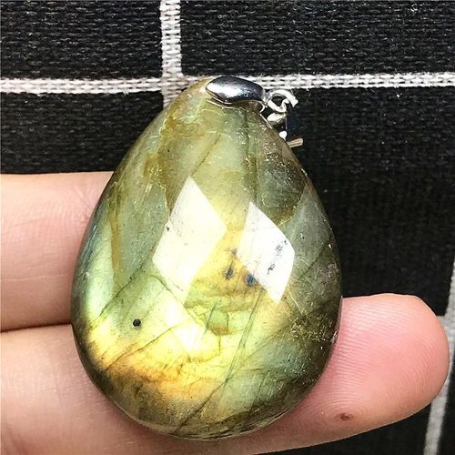 Pendentif En Labradorite Jaune Naturelle Pour Homme Et Femme, Bijoux En Pierre De Lune, Perles En Cristal Argenté, Goutte D'eau, 38x27x8mm, Aaaaa