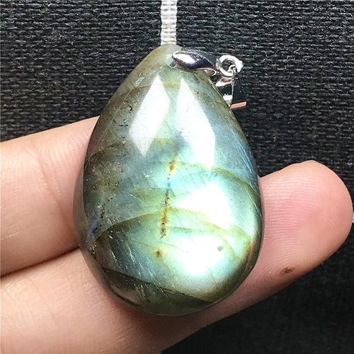Collier Avec Pendentif En Labradorite Naturelle Jaune Et Bleu Pour Homme Et Femme, Perles En Argent, Cristal, Pierre De Lune, 33x23x9mm, Aaaaa