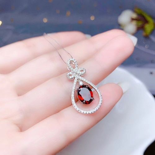 Collier En Argent Sterling 925 Incrusté De Grenat Naturel Pour Femme, Pendentif En Pierre Précieuse, Test Classique
