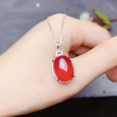 Collier En Argent Sterling 925 Incrusté De Corindon Rouge Naturel, Pendentif Populaire Pour Femmes