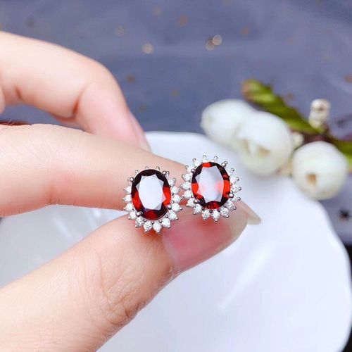 Boucles D'oreilles En Argent Sterling 925 Incrustées De Pierres Précieuses Grenat Naturel Pour Femmes, Bijoux Boutique, Support De Détection, Mode