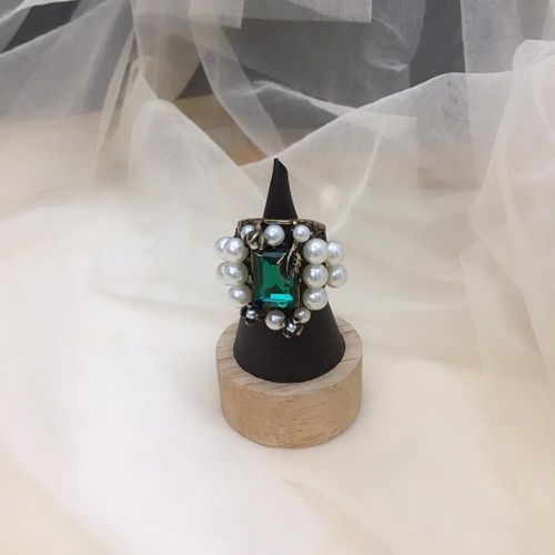 Bague Vintage En Perles Pour Femmes, Bijoux De Fête, En Or, Jaune, Pierre Verte, Marque Tendance