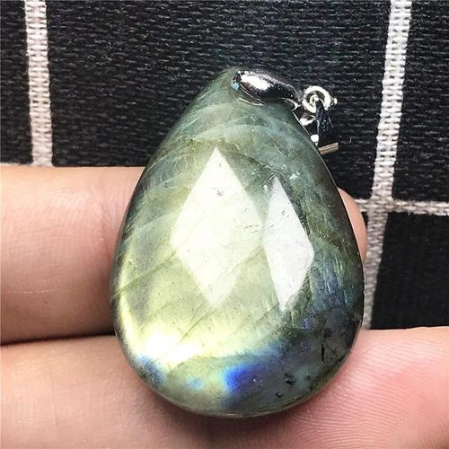 Pendentif En Labradorite Naturelle Pour Homme Et Femme, Bijoux En Perles Argent Jaune Clair, Goutte D'eau, Pierre De Lune, 34x23x8mm, Aaaaa
