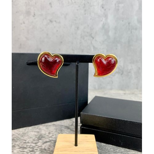Boucles D'oreilles En Forme De C¿Ur Pour Femmes, Bijoux De Marque Célèbre, En Résine Rouge Argent Sterling 925, Cadeaux Pour Filles