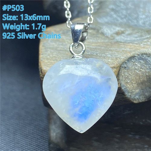 Collier Pendentif C¿Ur En Pierre De Lune Naturelle, Bijoux Pour Homme Et Femme, Cristal Bleu Clair, 13x6mm, Chaîne En Argent 925, Aaaaa