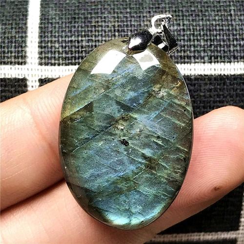 Pendentif En Labradorite Naturelle Pour Homme Et Femme, Perles Ovales En Cristal De Lumière Bleue, Cadeau De Guérison, Pierre Argent, 31x21x8mm, Aaaaa
