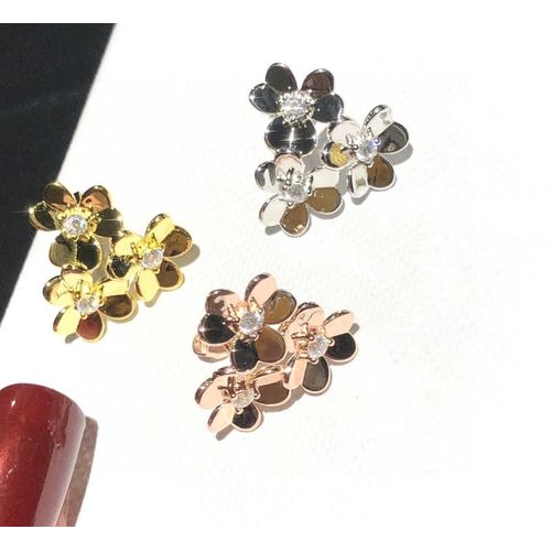 Boucles D'oreilles En Argent Sterling 925 Pur, 3 Feuilles, Trèfle À Fleurs, Fleur, Diamant, Or Blanc, Tendance 925