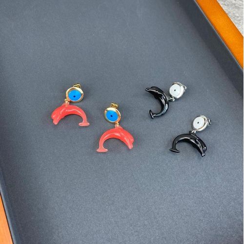Boucles D'oreilles En Argent Sterling 925 Pur Pour Femmes, Bijoux De Marque Célèbre, En Résine Colorée Bleue Rouge, Design Dauphin, Offre Spéciale