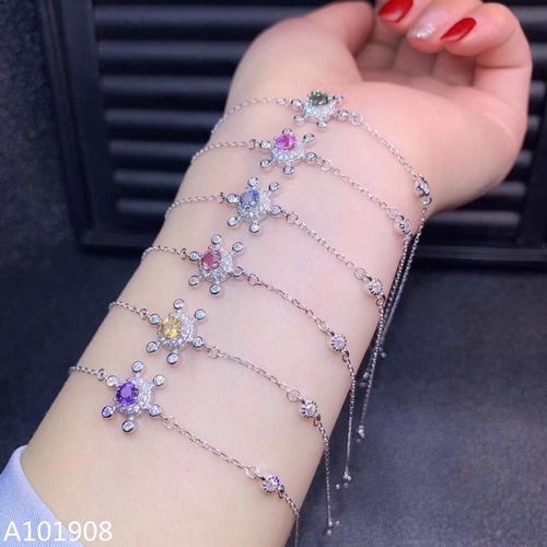 Bracelet En Argent Sterling 925 Incrusté De Saphir De Couleur Naturelle Pour Femmes, Bijoux Boutique, Détection De Support