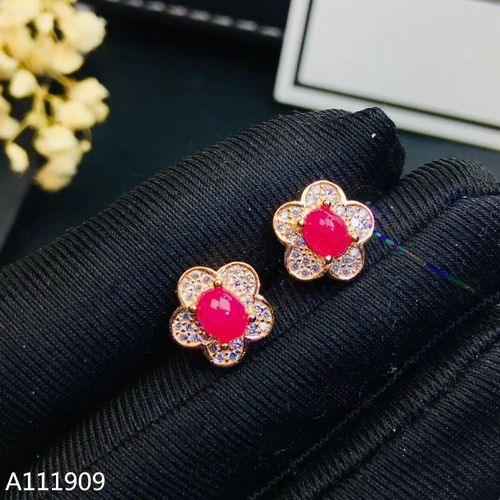 Boucles D'oreilles En Argent Sterling 925 Incrusté De Rubis Naturel Pour Femmes, Bijoux De Boutique, Détection De Support Exquise