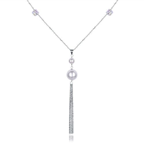 Collier En Argent Sterling 925 Pour Femmes, Glands À La Mode, Pendentif En Perle De Coquillage, Mosaïque De Cristal Autrichien, Bijoux Fins