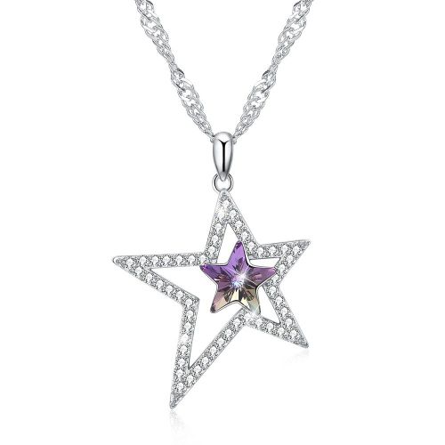 Collier En Argent Sterling 925, Pendentif Étoile De Taille Irrégulière, Coloré, Cristal Autrichien, Nouveau