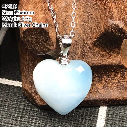 Pendentif Larimar Bleu En Forme De C¿Ur Naturel Pour Homme Et Femme, Bijoux En Argent, Perles En Cristal Porte Bonheur, Pierre À Motif D'eau Dominica, Aaaaa