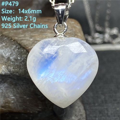 Collier Avec Pendentif En Pierre De Lune Bleue Naturelle, Bijoux Pour Femmes Et Hommes, Perles En Cristal, Guérison, Amour, Chaînes En Argent, 14x6mm, Aaaaa