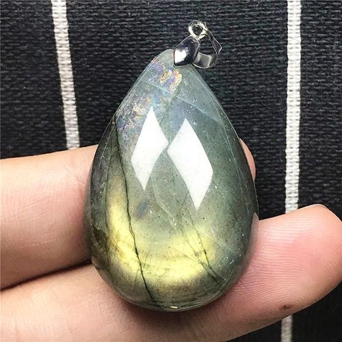Pendentif En Labradorite Naturelle Pour Homme Et Femme, Bijoux En Pierre De Lune, Perles En Argent Jaune Clair, Goutte D'eau, 36x24x10mm, Aaaaa