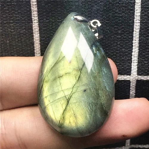 Pendentif En Labradorite Naturelle Pour Homme Et Femme, Bijoux En Pierre De Lune, Perles En Argent Jaune Clair, Goutte D'eau, 36x21x4mm, Aaaaa
