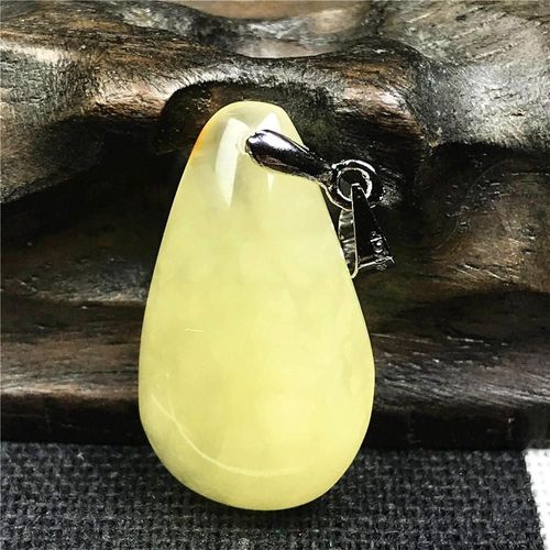 Pendentif Jaune Ambre Naturel Pour Femme Et Homme, Cadeau De Guérison, Cristal 25x15x6mm, Perles En Pierre Reiki, Bijoux En Argent Aaaaa