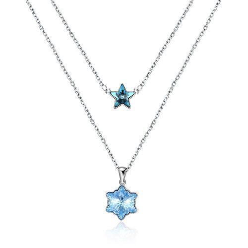 Collier Double Chaîne En Argent Sterling 925 Pour Femmes, Avec Pendentif, Flocon De Neige, Étoile, Bleu, Autriche