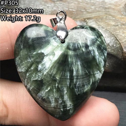 Pendentif Seraphinite Vert Naturel Pour Femme Et Homme, Cristal De Guérison, C¿Ur, Perles, Argent, Pierres Précieuses, Bijoux Aaaaa
