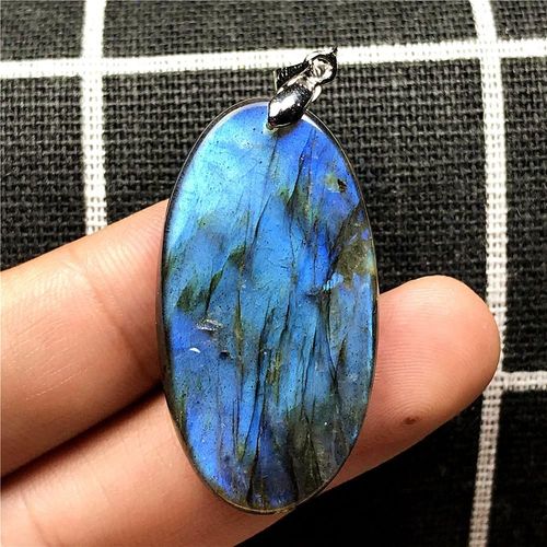 Pendentif En Labradorite Naturelle, Bijoux Pour Femme Et Homme, Reiki, Cristal Clair Bleu, 37x20x7mm, Perles Ovales En Argent Aaaaa