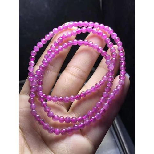 Bracelet De Perles Rondes En Cristal De Tourmaline Rose Naturel Authentique Pour Femmes Et Hommes, Perles Rouges Claires De 4mm Du Brésil Aaaaa