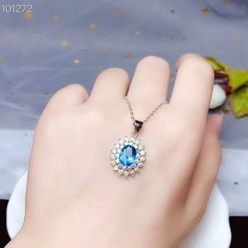 Pendentif En Argent Sterling 925 Incrusté De Topaze Bleue Naturelle Pour Femmes, Collier De Soutien Classique D'inspection