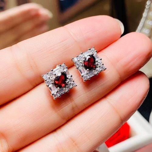 Boucles D'oreilles En Argent Sterling 925 Incrustées De Pierres Précieuses Grenat Naturel Pour Femmes, Bijoux Boutique, Support De Détection, Tendance