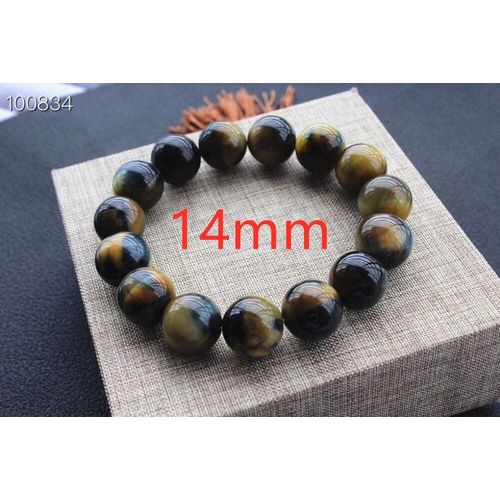 Bracelet De Perles Rondes En Cristal Pour Hommes Et Femmes, Bijoux En Or Naturel, Bleu ¿Il De Tigre, Jaune, 14mm, 12mm, 10mm, Aaaaa