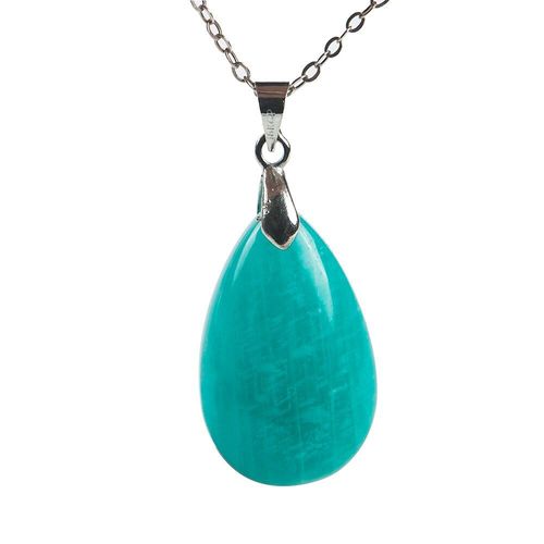 Pendentif Amazonite Vert Naturel, Bijoux Pour Femmes Et Hommes, Cadeau De Guérison, Chaînes En Cristal Et Argent, Perles En Pierre Du Maroc, 25x16x7mm, Aaaaa