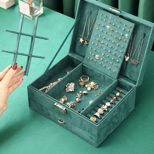 Boîte En Flanelle Verte Multifonction, Organisateur De Bijoux De Voyage, Boîte De Rangement De Colliers, Boucles D'oreilles Et Bagues Pour Femmes, Boîte D'emballage De Bijoux Pour Cadeaux