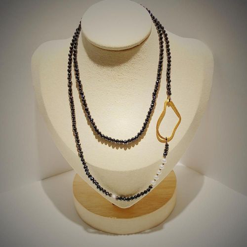 Collier Long En Spinelle Noire, Perle D'eau Douce, En Argent Sterling 925, Cercle Géométrique, Couleur Or, 65cm, Bijoux Délicats