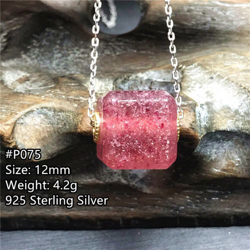Collier En Quartz Naturel Fraise Rouge, Pendentif Pour Femmes Et Hommes, Amour Chance, Cristal, Argent 925, Pierre De 12mm, Aaaaa