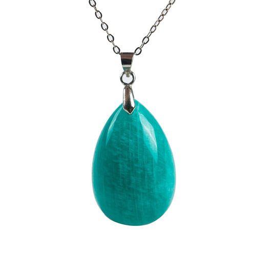 Collier Pendentif En Amazonite Verte Naturelle, 30x19x9mm, Bijoux Pour Hommes Et Femmes, Cadeau De Guérison, Pierre De Cristal, Perles Reiki, Aaaaa