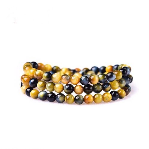 Bracelet ¿Il De Tigre Bleu Or Naturel 6mm, Bijoux Pour Femmes Hommes Amour Cadeau De Guérison Trois Tours Perles De Cristal Brins De Pierre Aaaaa
