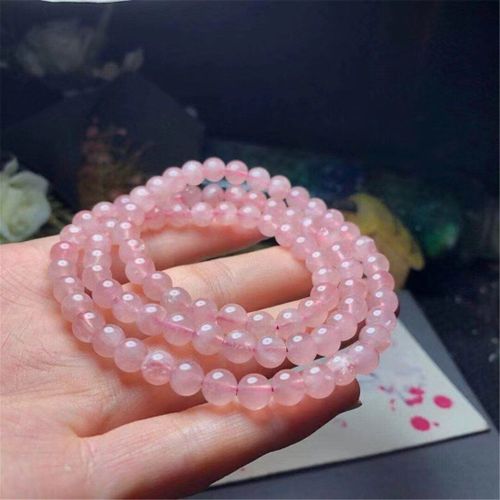 Bracelet Rose Naturel Pour Femmes Et Hommes, 6mm, Cadeau, Cristal, Trois Tours, Pierre De Quartz, Perles Rondes, Brins De Pierres Précieuses Aaaaa